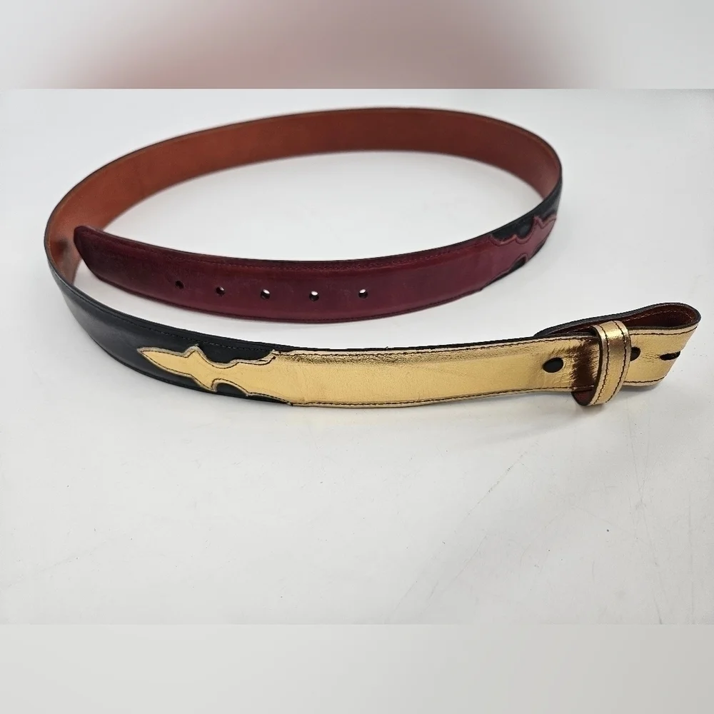 Custom NAVY Blue GOLD RED Genuine Leather Interchangeable BELT STRAP sz 45
